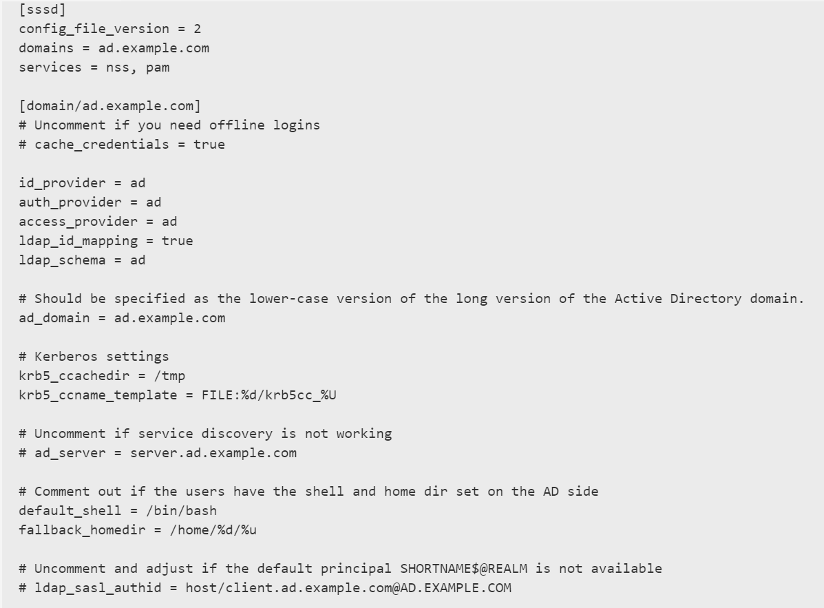 Ejemplo de configuración de SSSD para RHEL 7