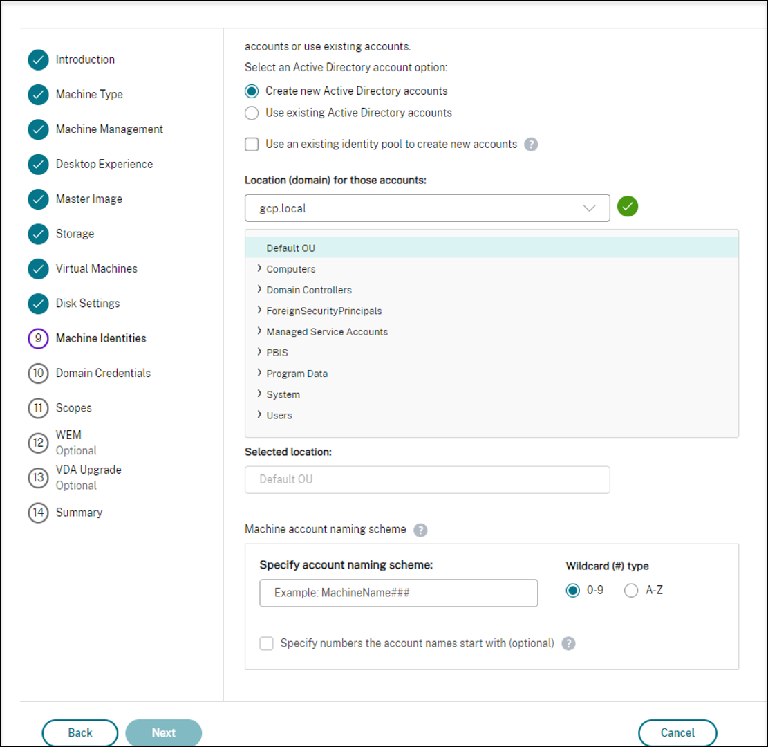 Sélectionner une option de compte Active Directory