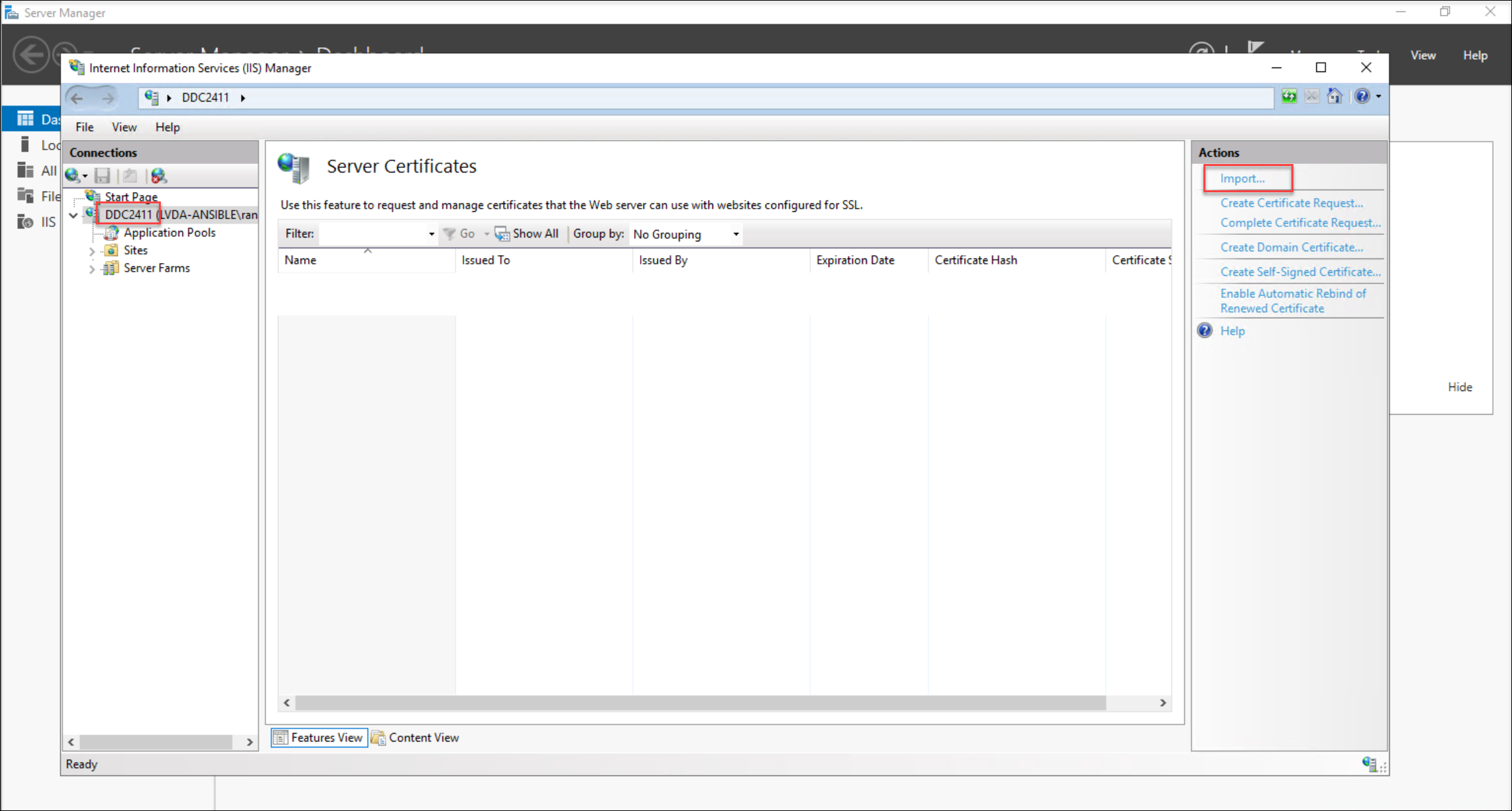 Import the exported PFX certificate