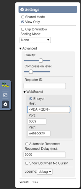 Connect using noVNC