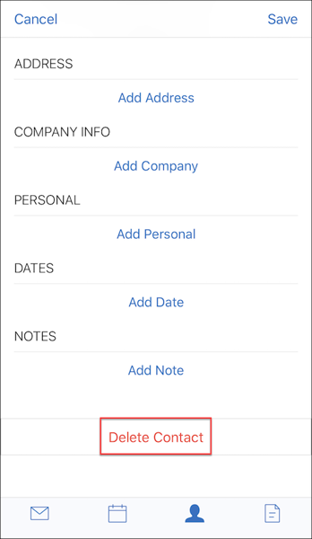 Image of delete contact option on iOS devices