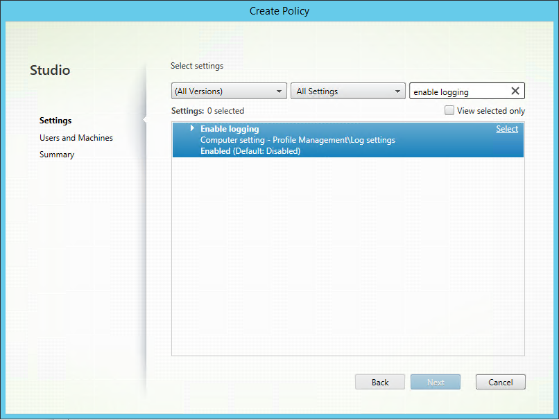 Citrix Studio - Create Policy