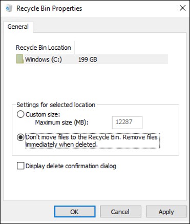 Recycle Bin Properties