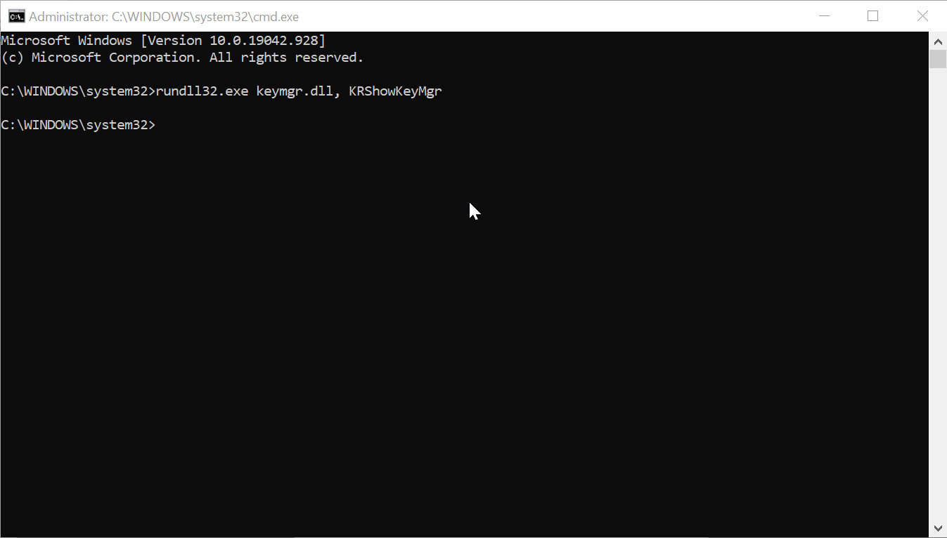 Befehl "rundll32.exe keymgr.dll, KRShowKeyMgr" ausführen