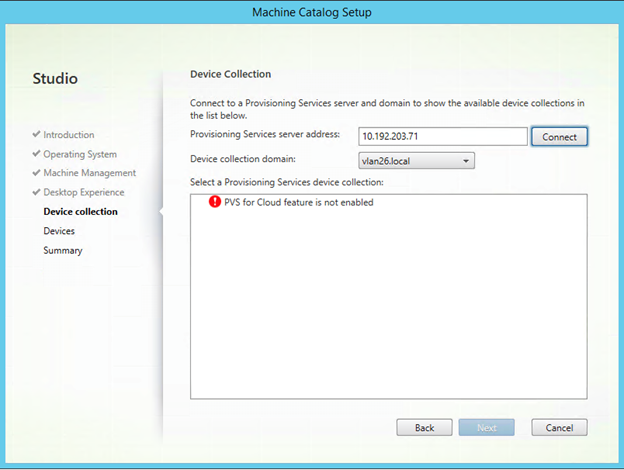 Image of Citrix Provisioning for Cloud feature is not enabled error