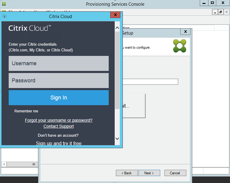 Abbildung des Fensters zur Anmeldung bei Citrix Cloud