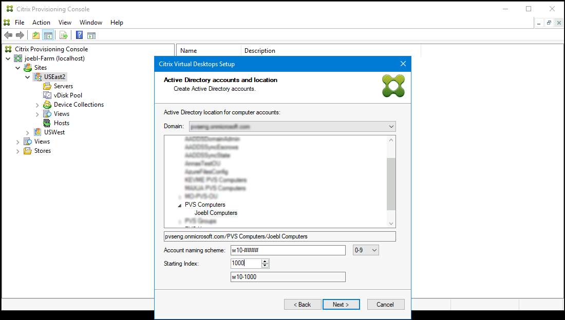 Asistente de instalación: Configuración de AD para destinos