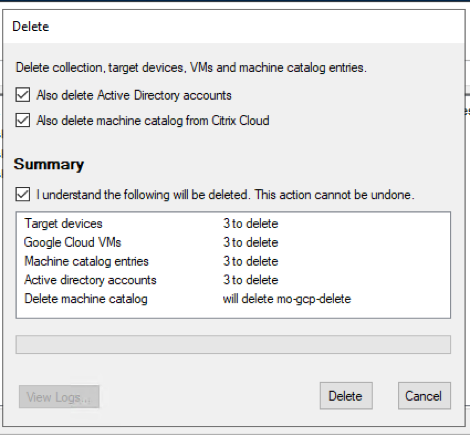 Supprimer la machine virtuelle cible GCP : Suppression d'ensemble de machines virtuelles