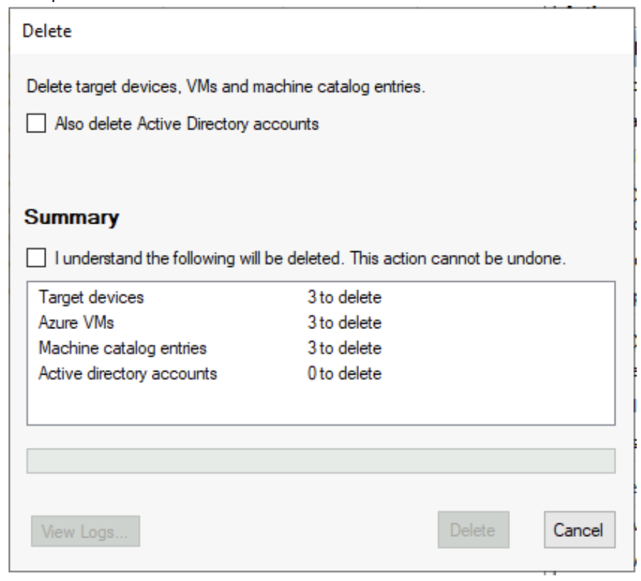 AzureターゲットVMの削除：個々のVMの削除