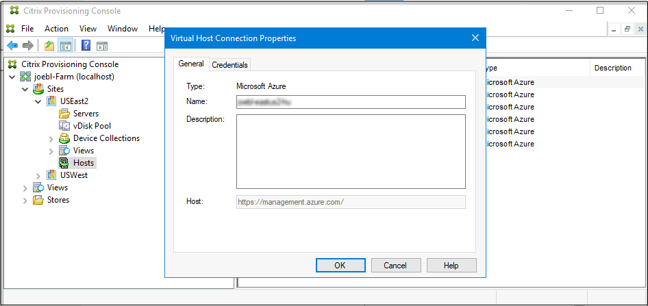 Virtual Host Connection Properties: General Tab