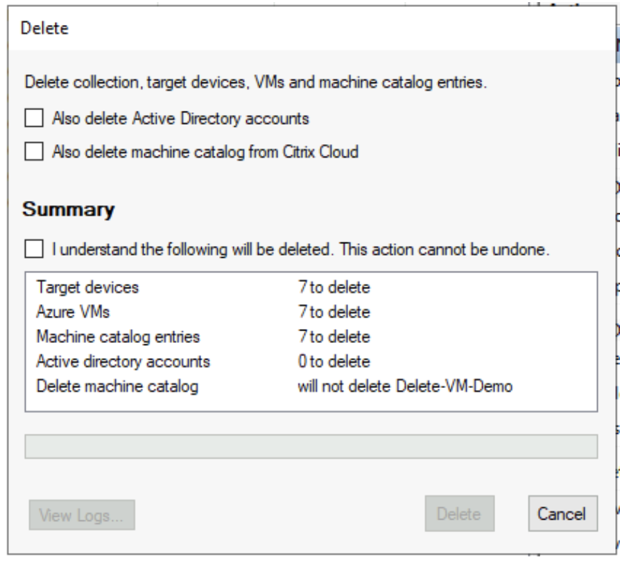 Eliminar máquina virtual de destino de Azure: Eliminación de todas las VM