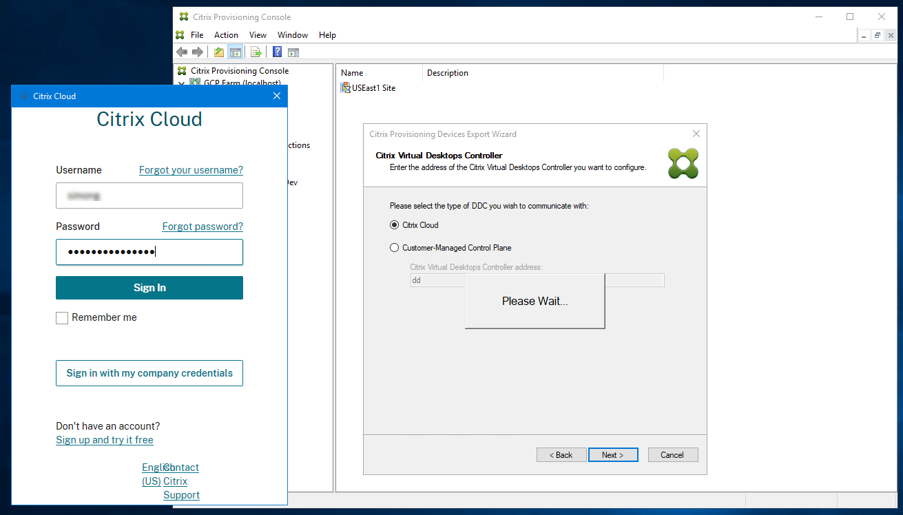 Setup wizard: Enter Citrix Cloud Credentials