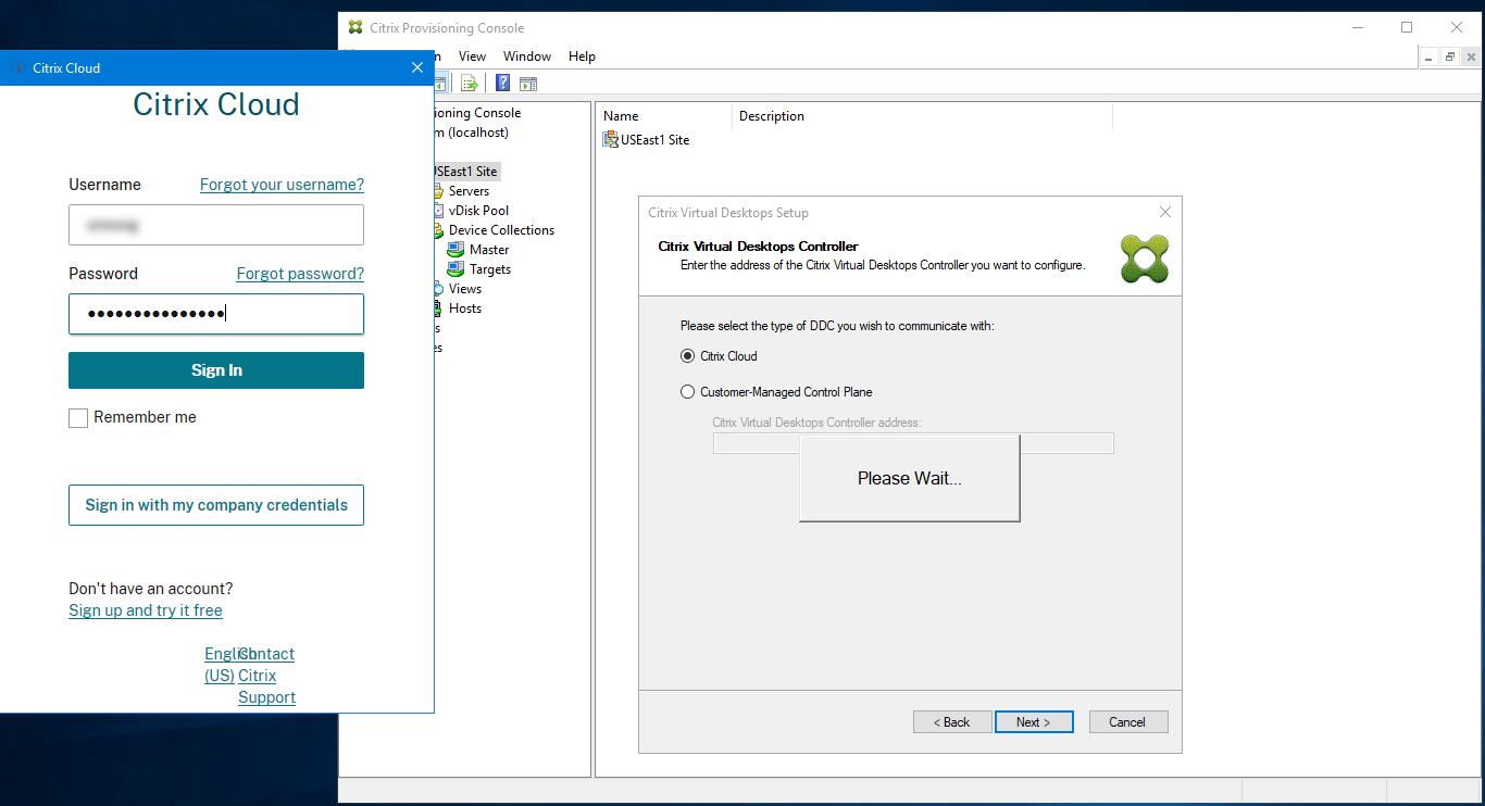 Asistente de instalación: Credenciales de Citrix Cloud