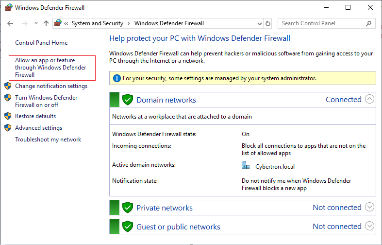 MS SQL Server habilita el Firewall de Windows Defender