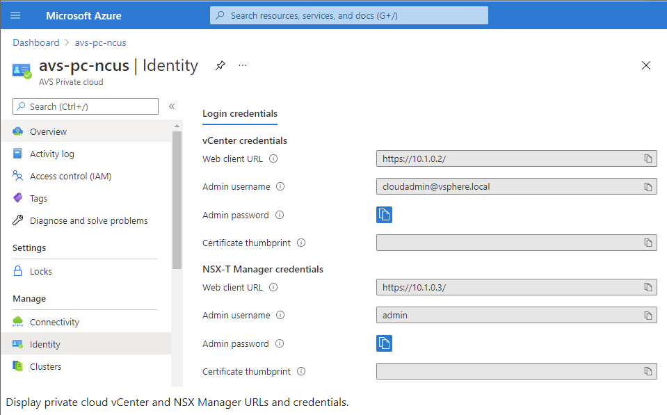 Configuration de vCenter pour Azure ASV