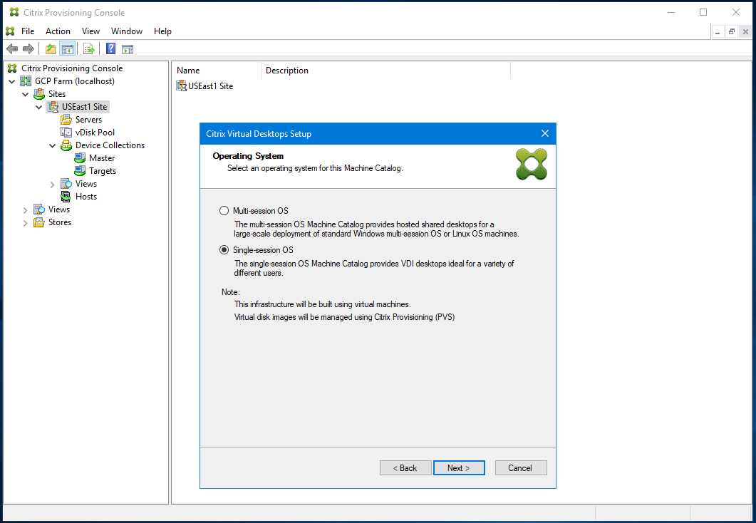 Setup wizard: Type of VDA