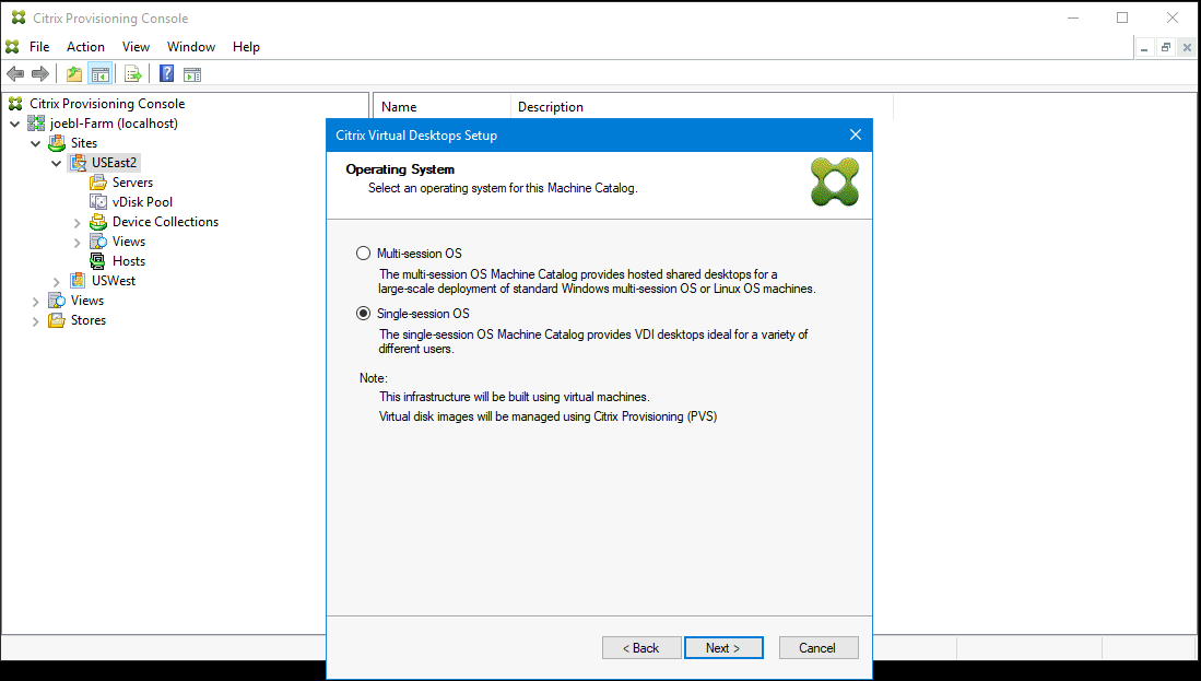 Setup Wizard: Type of VDA