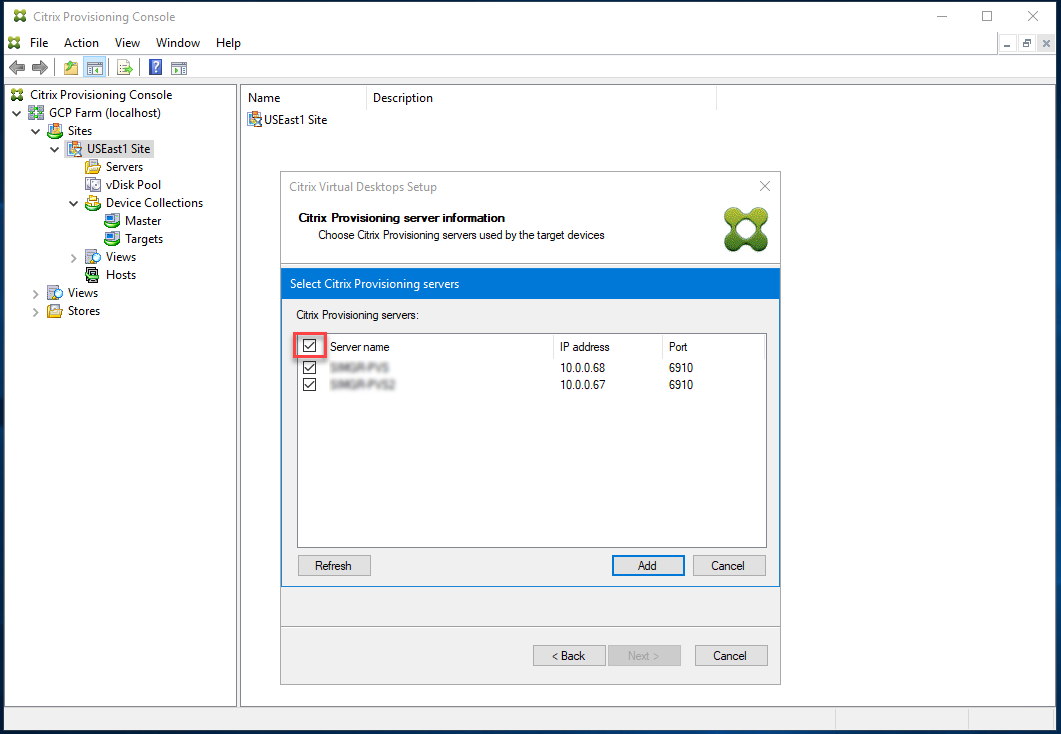 Asistente de configuración: Aprovisionamiento de servidores para dispositivos de destino