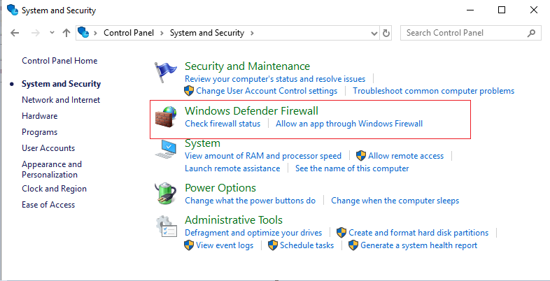 Pare-feu Windows Defender MS SQL Server