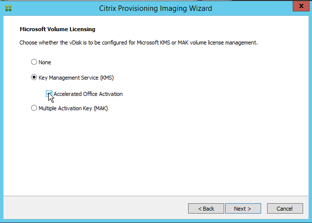 Asistente Citrix Provisioning Imaging Wizard para las licencias por volumen de Microsoft