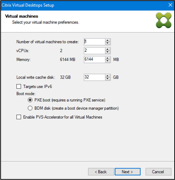 Image of the CVAD Setip Wizard to enable PVS accelerator