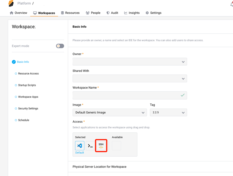 Accessing Your Workspace Through SSH
