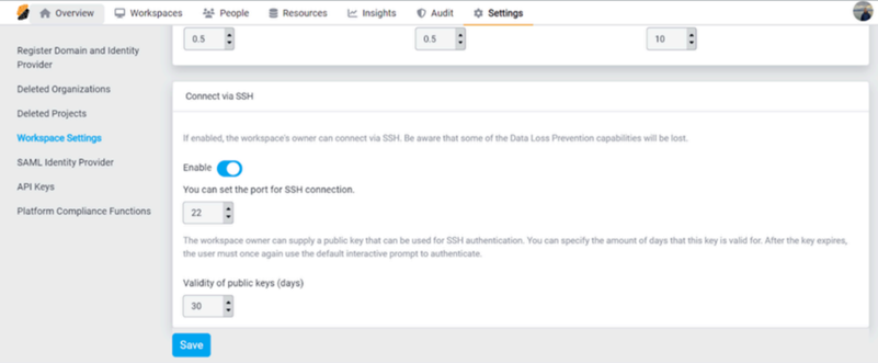 Enable SSH Access on the Platform