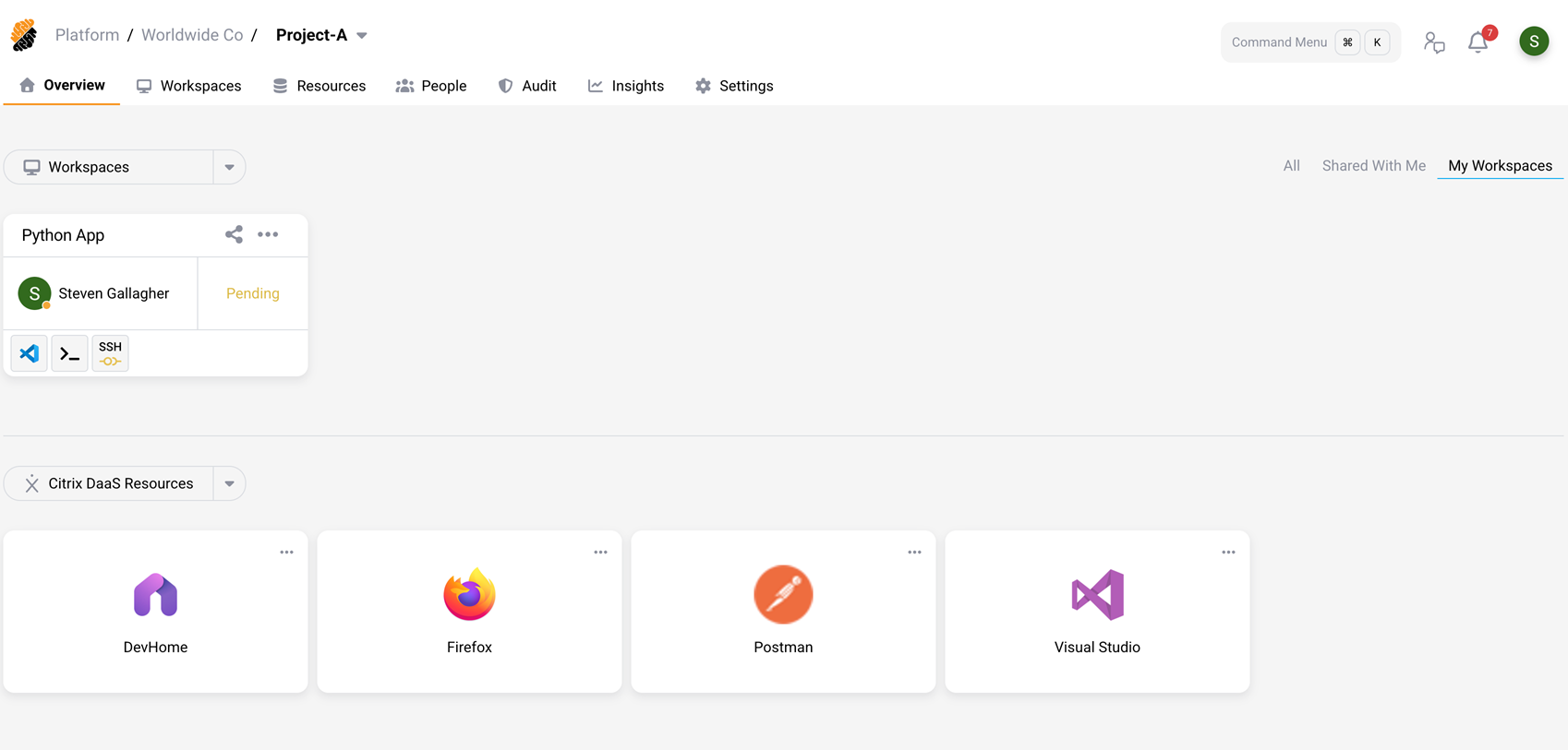 Project Overview with Citrix DaaS Resources section