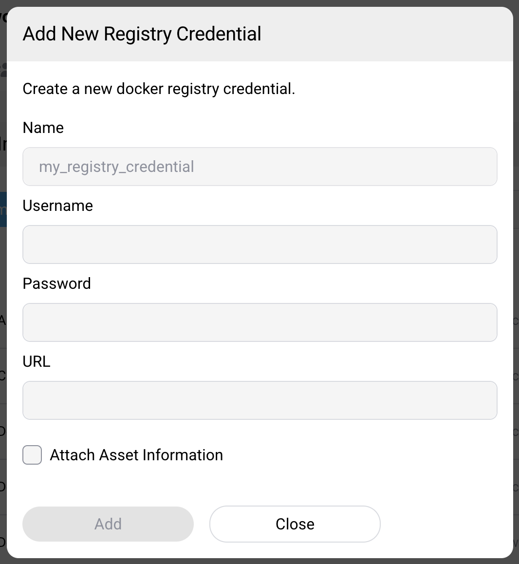 The Add New Registry Credential dialog