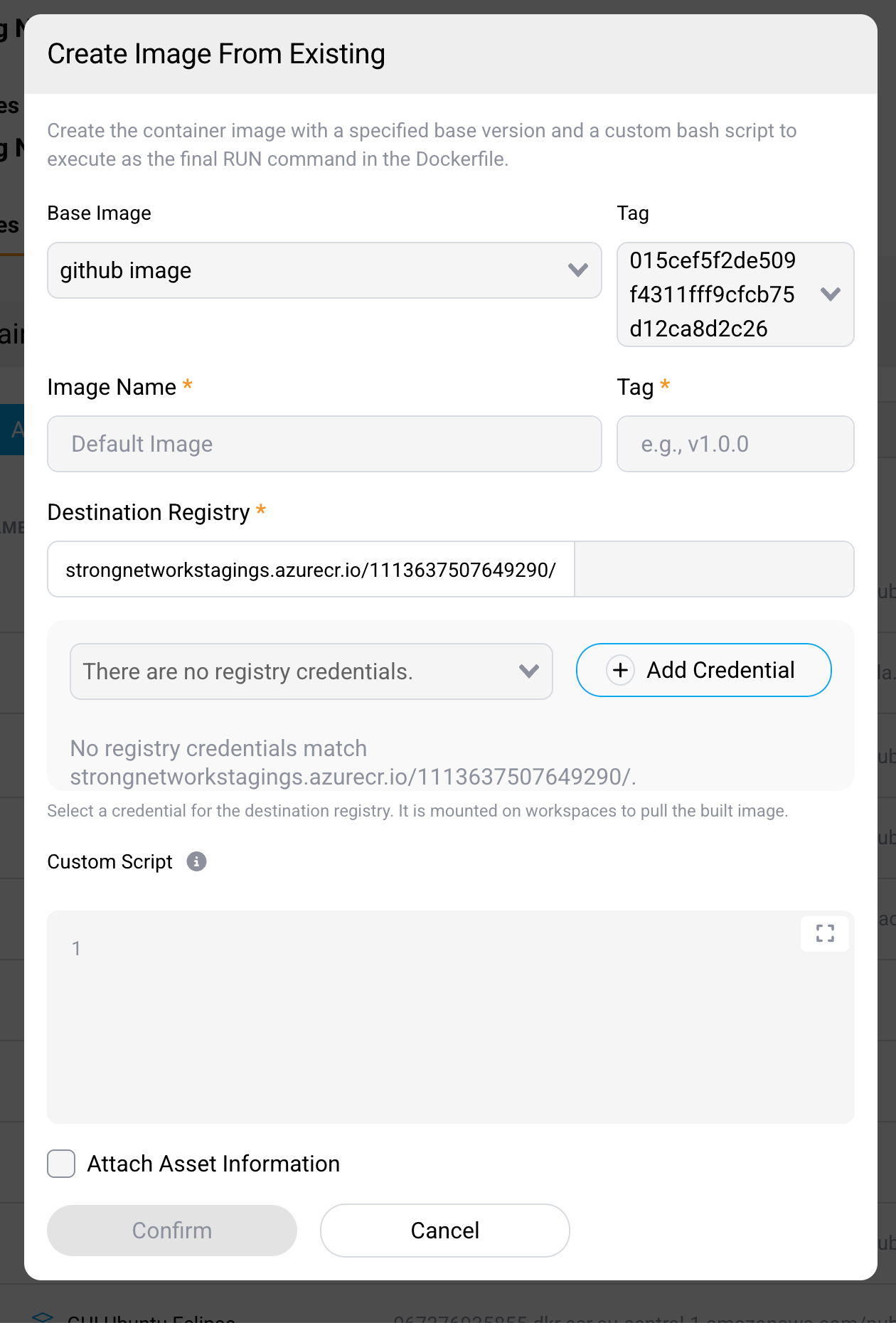 The Create Image From Existing dialog