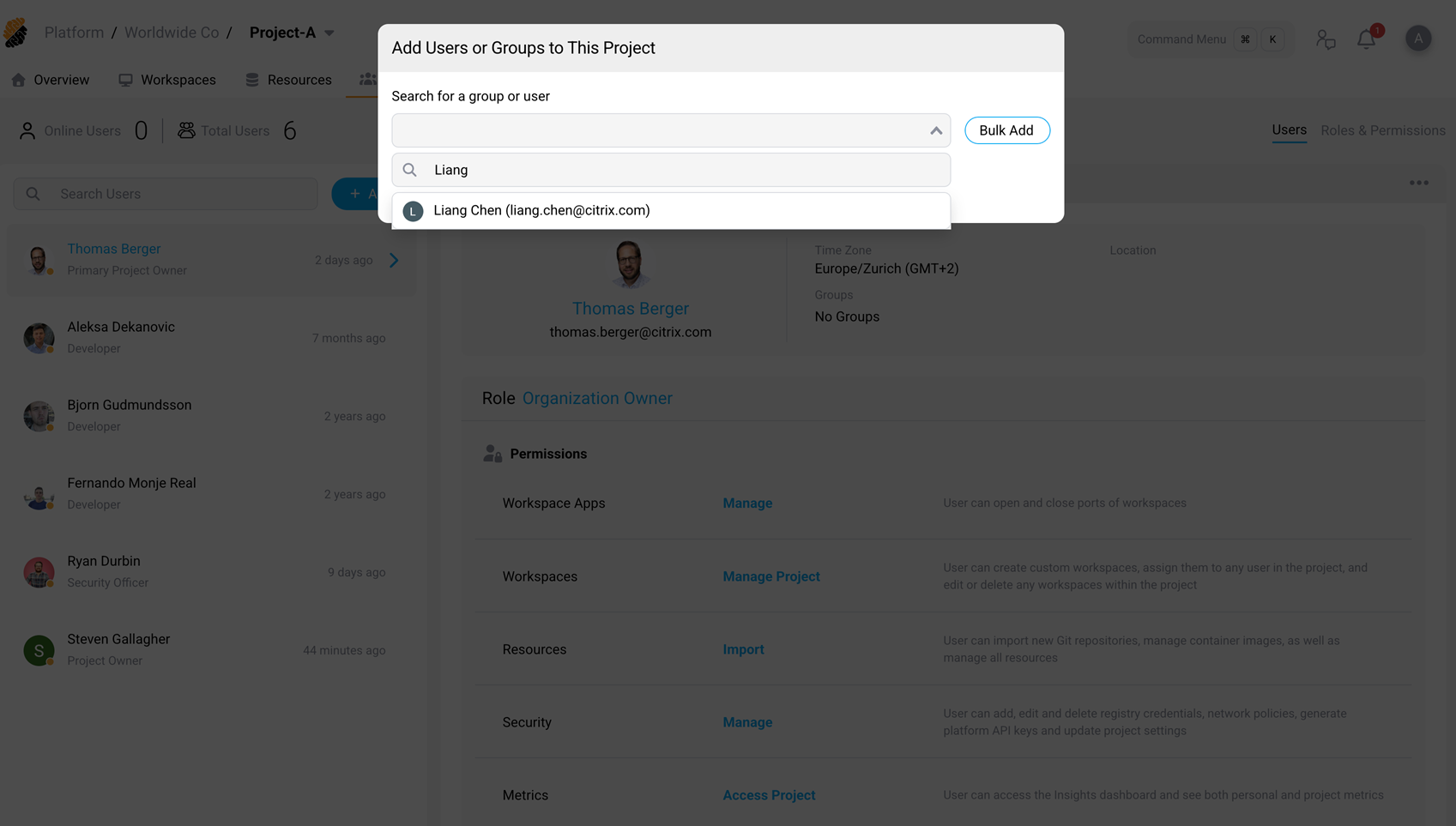 Search results showing a single matching user