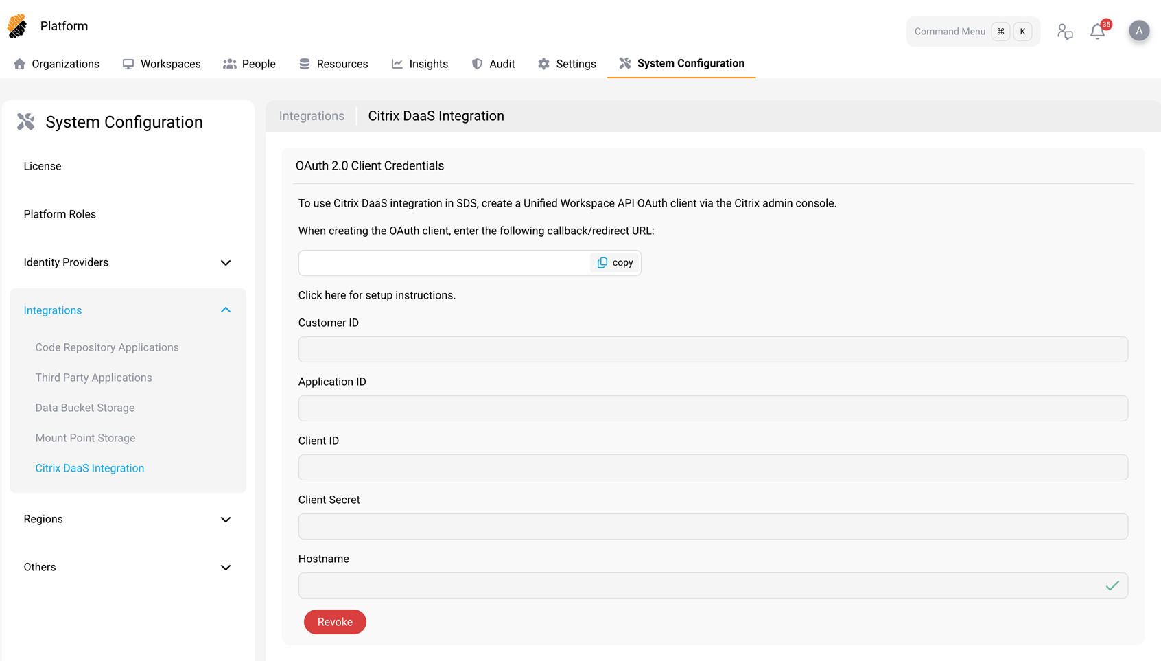 Secure Client Credentials settings
