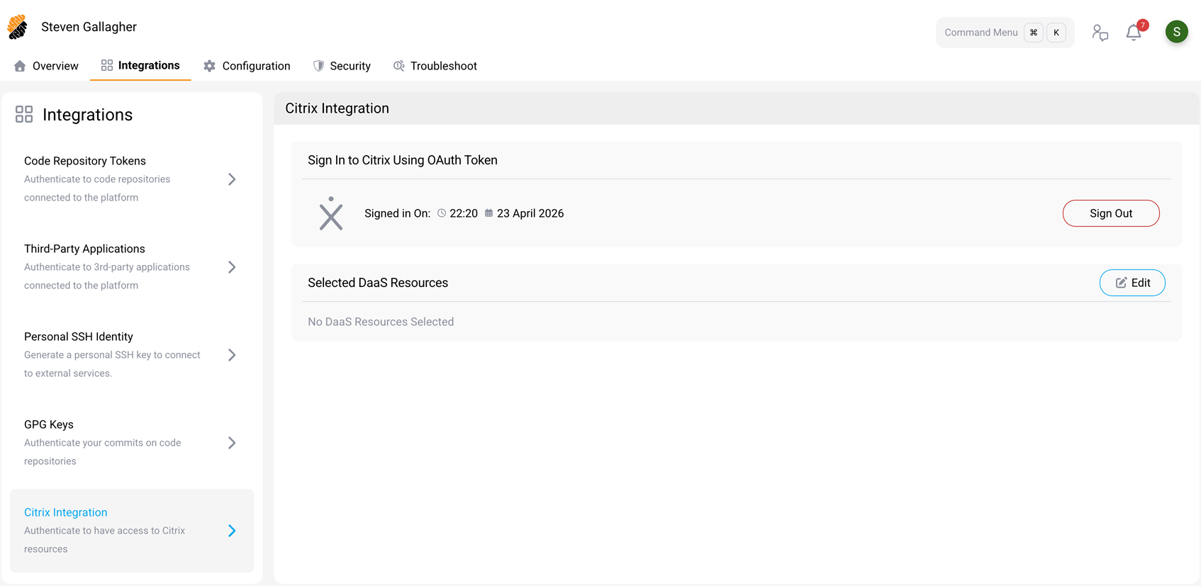 Citrix Integration in user profile