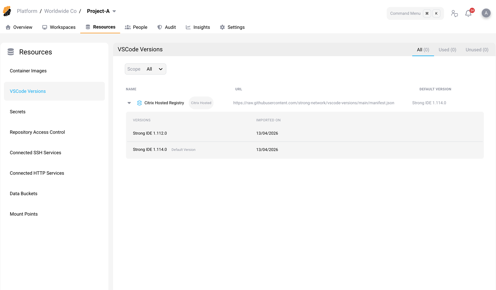 VSCode Versions resource page