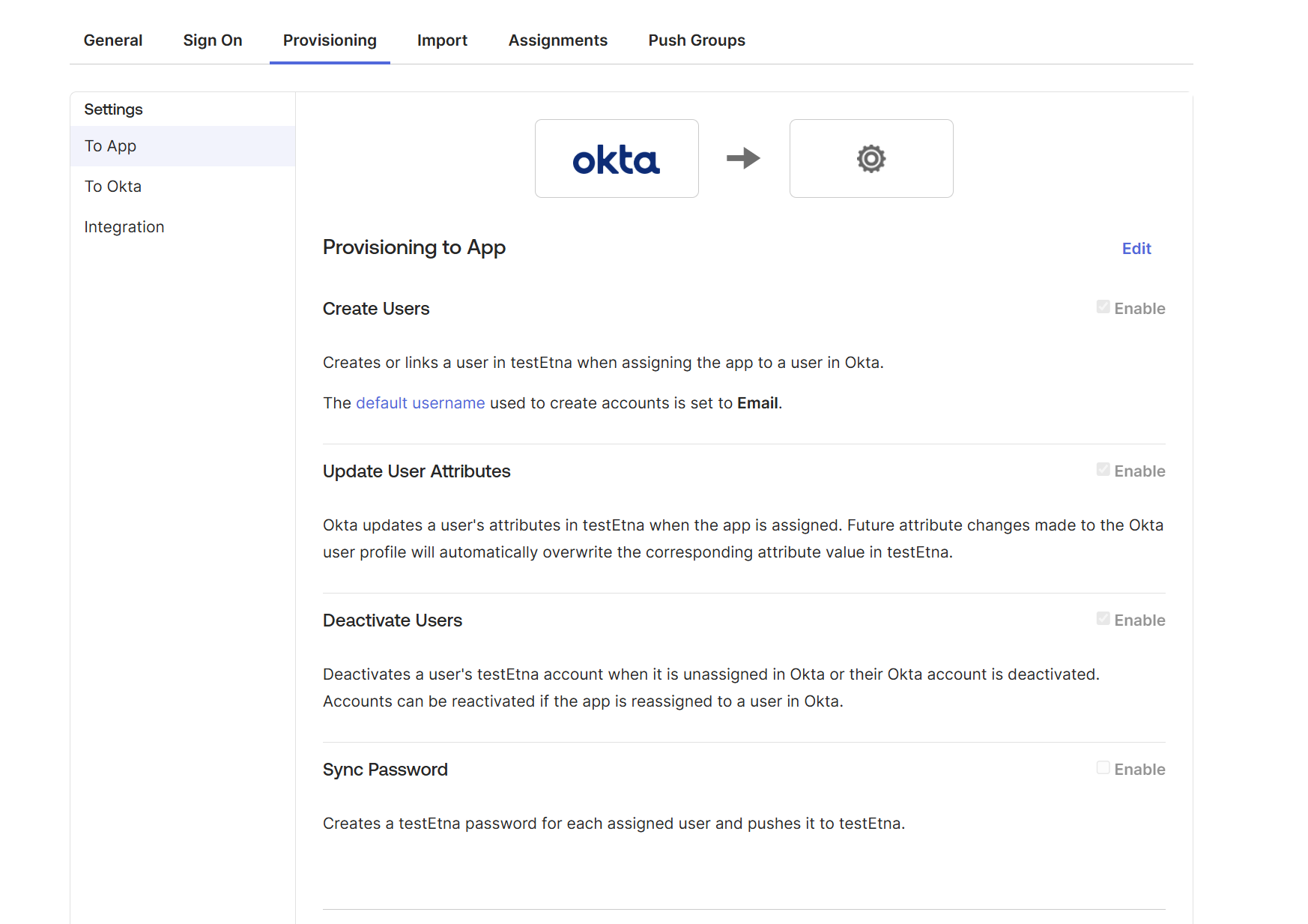SCIM Okta user configuration