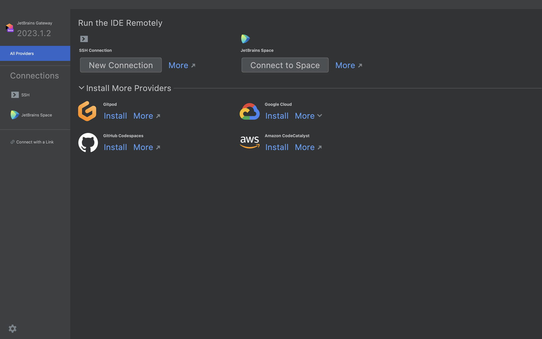 JetBrains Gateway start screen with the New Connection button