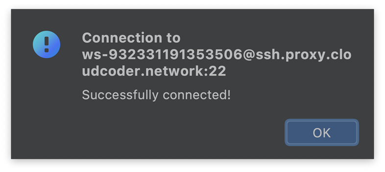 Successful SSH connection test in JetBrains Gateway