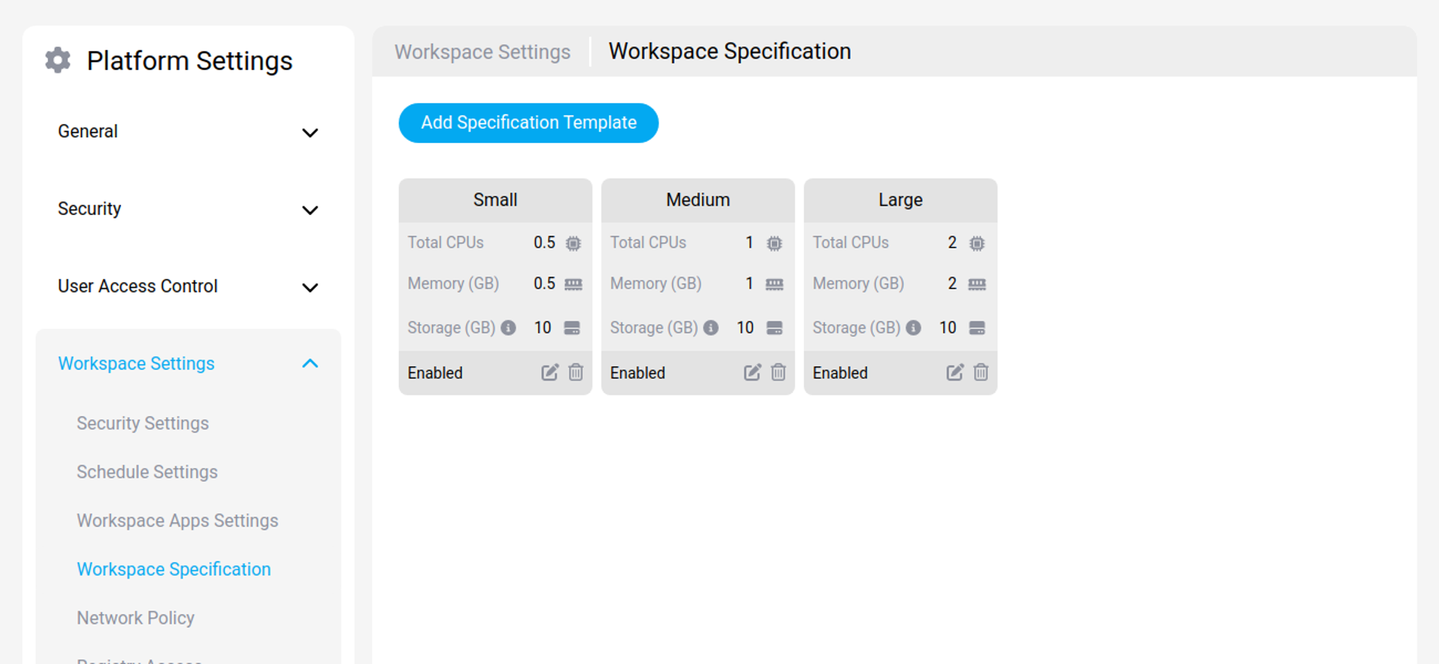 Workspace specification