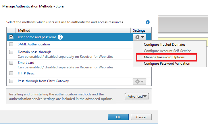 Manage password options