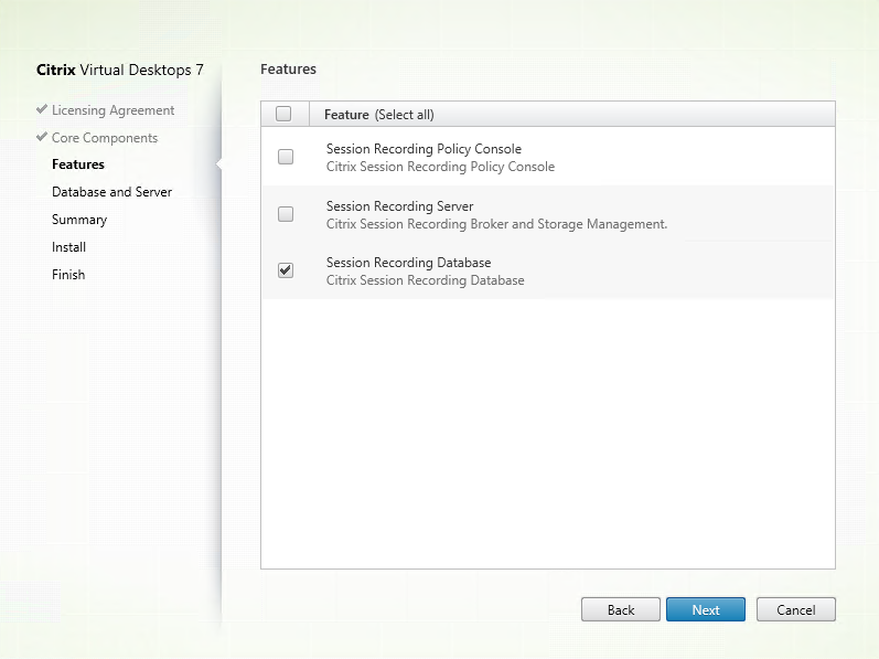 Image of selecting session recording database