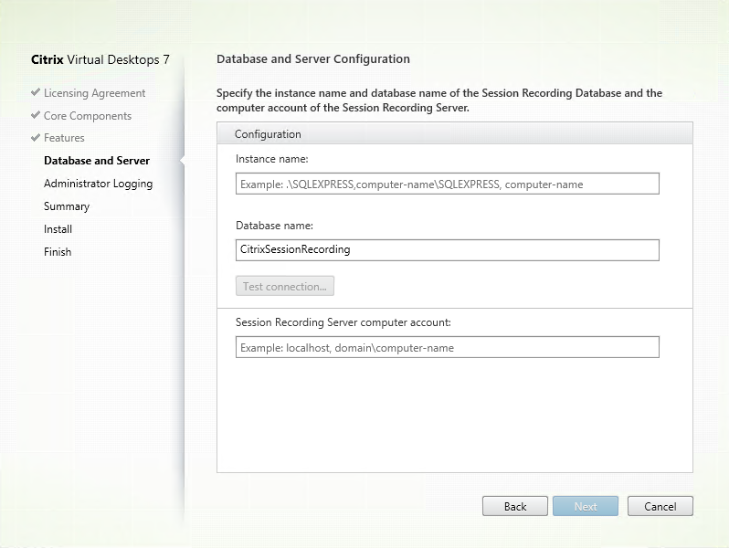 Image of database and server configuration