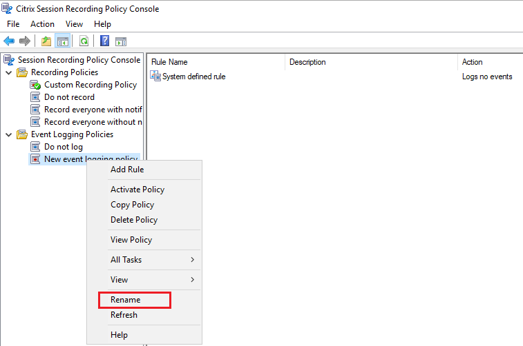 Rename an event logging policy