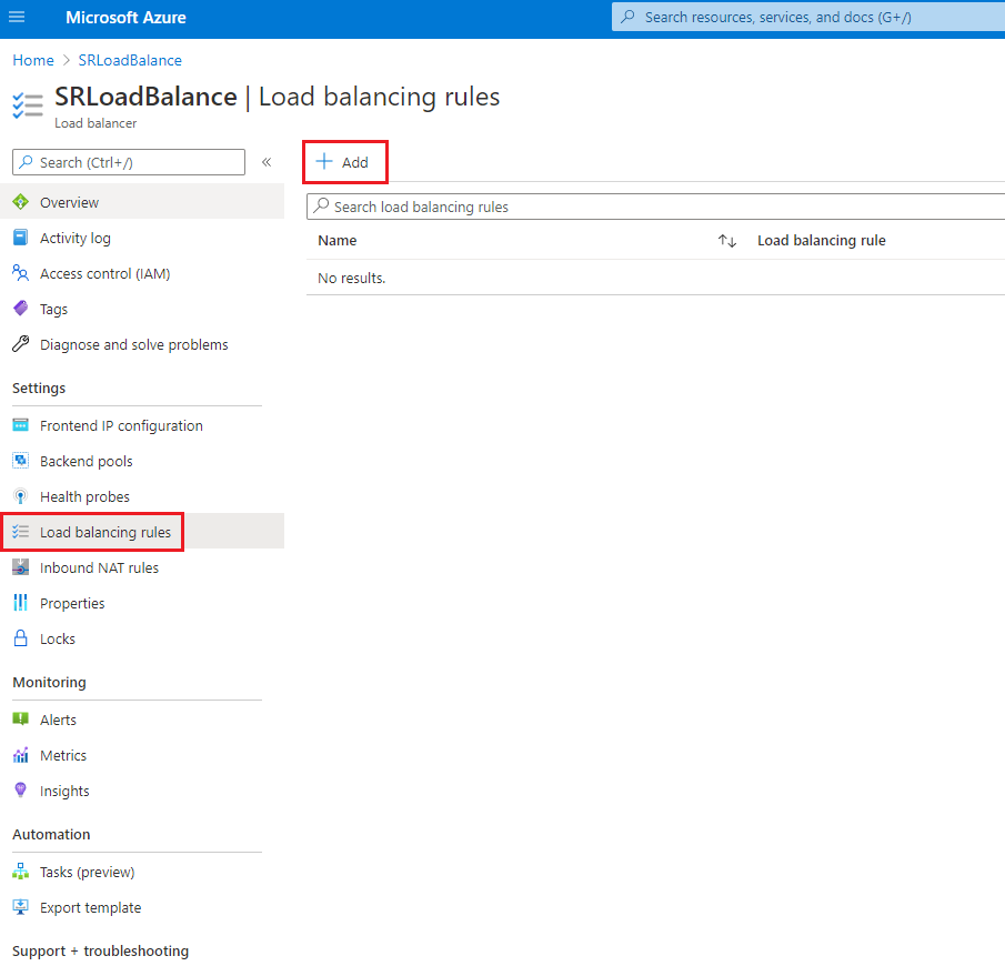 Adding a load balancing rule