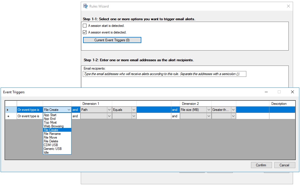 Image of selecting event types