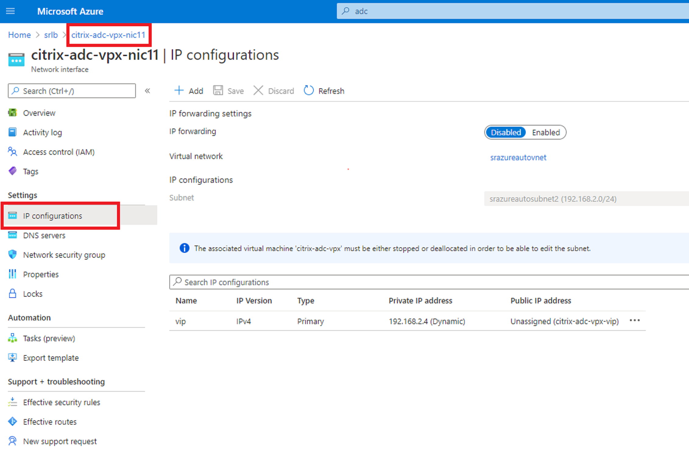 Change the subnet of the VIP address