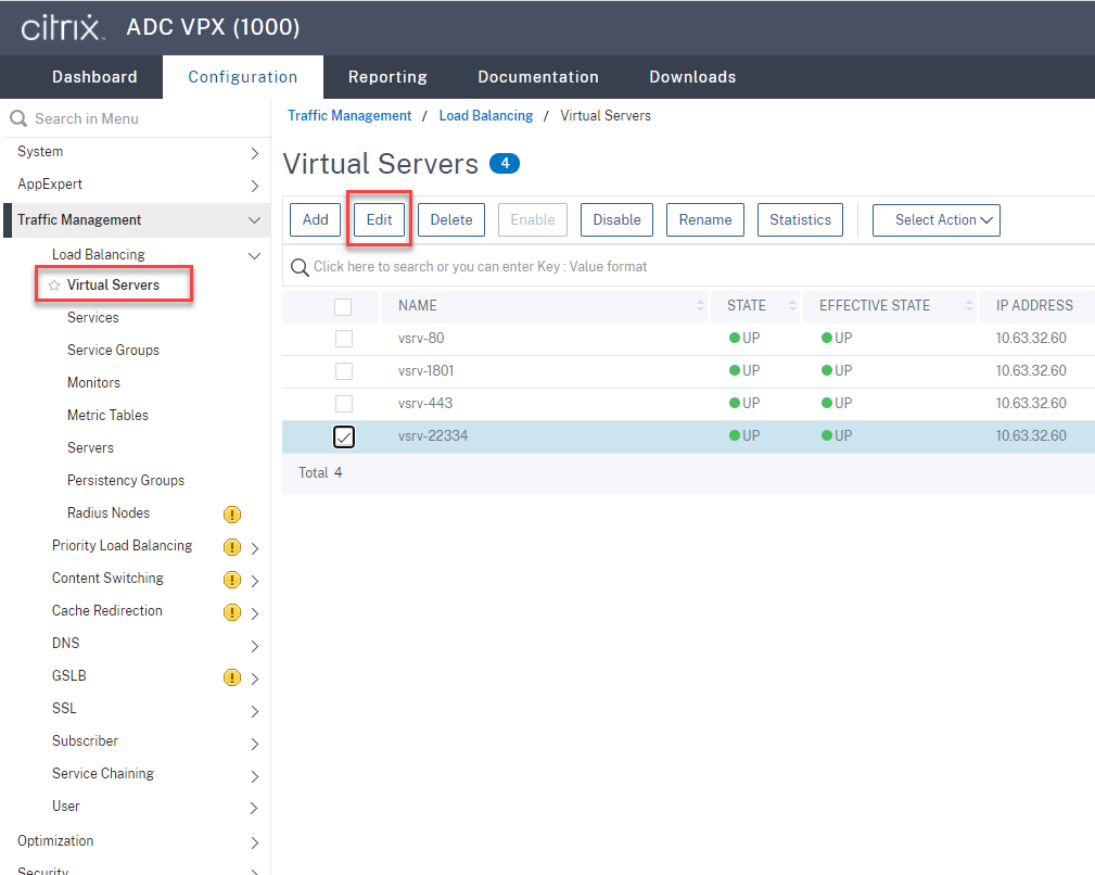 Edit virtual servers