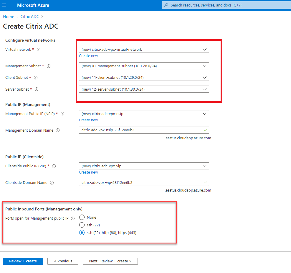 Citrix ADC network settings