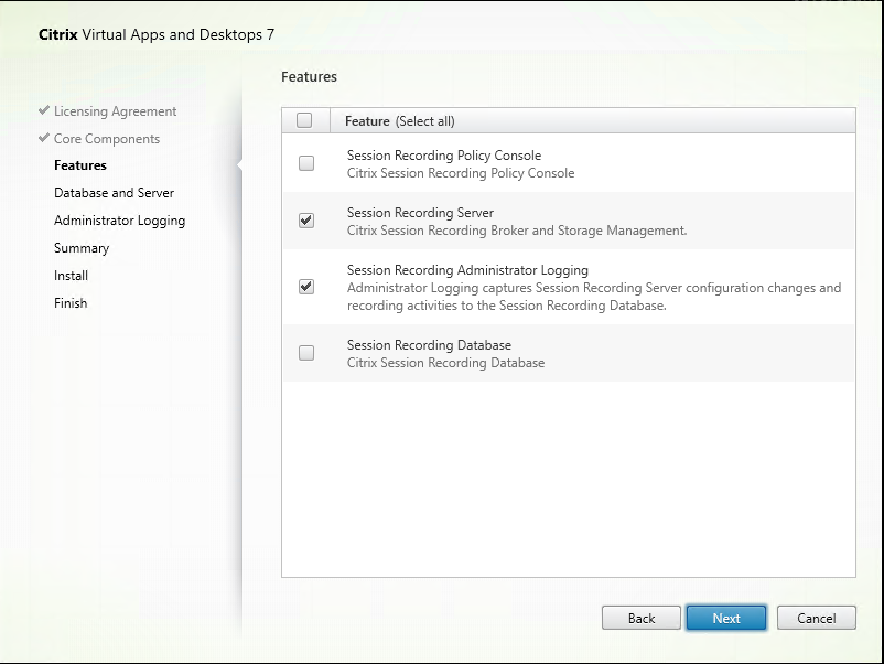 Install only the Session Recording Server and Session Recording Administrator Logging modules