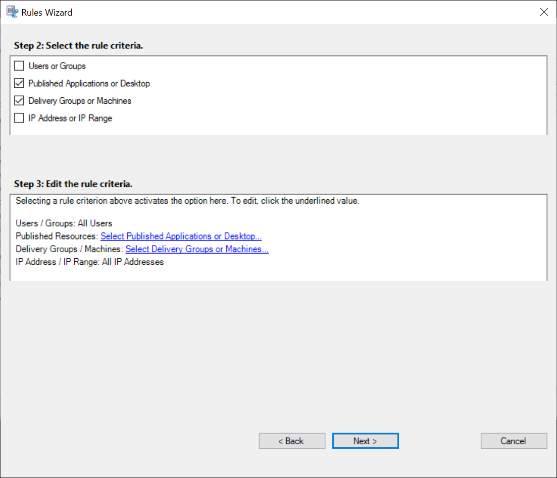 Select rule criteria