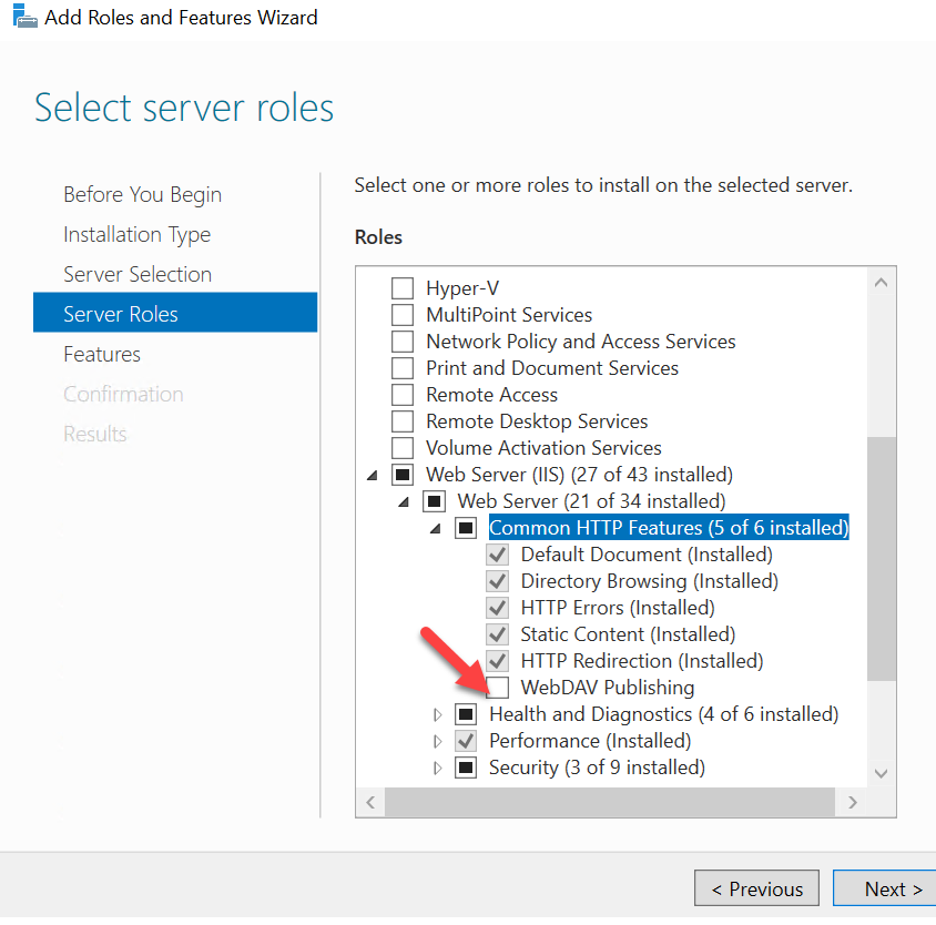 Image of configuration in server manager